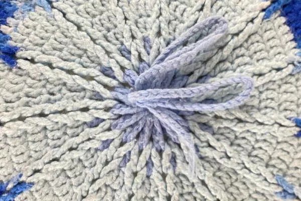 Vintage Blue & White Crocheted Throw Pillow 18" Round - Good Condition