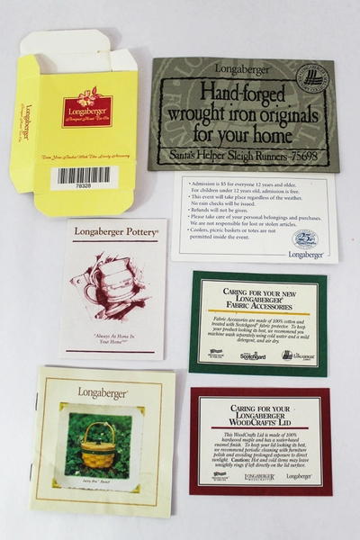 Lot of 8 Longaberger Paper Collectibles & Basket Care Instructions