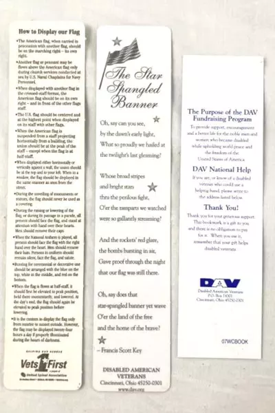 Lot of 3 Vintage DAV Bookmarks - Star Spangled Banner Gifts