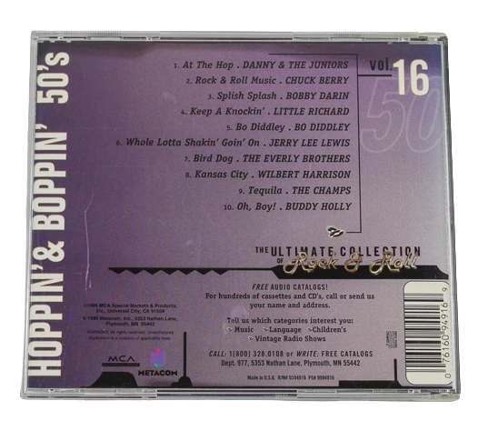 Hoppin' & Boppin' 50's Vol. 16 Audio CD 1950-1959 MCA Records - Pre-Owned