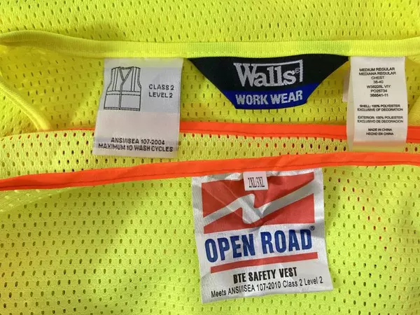 Lot of 2 Class 2 Safety Vests 2XL/3XL & Yellow Drawstring Bag - Open Road