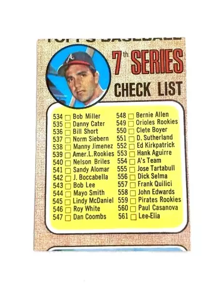 Vintage 1968 Topps 7th Series Baseball Card Miscut #518 Checklist 534-598