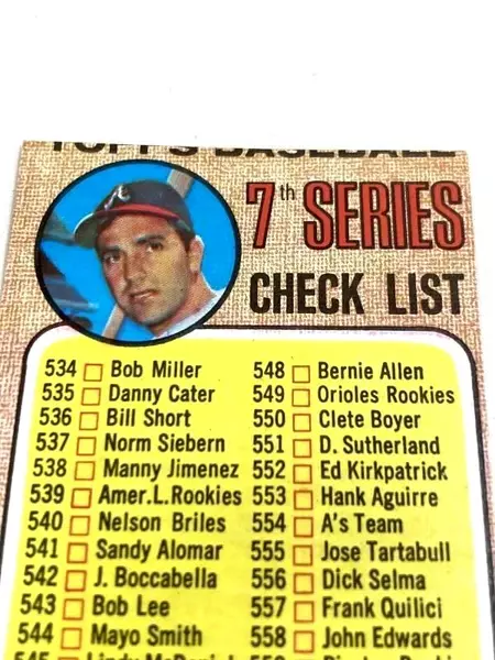 Vintage 1968 Topps 7th Series Baseball Card Miscut #518 Checklist 534-598