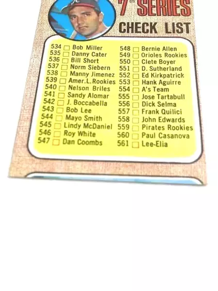 Vintage 1968 Topps 7th Series Baseball Card Miscut #518 Checklist 534-598