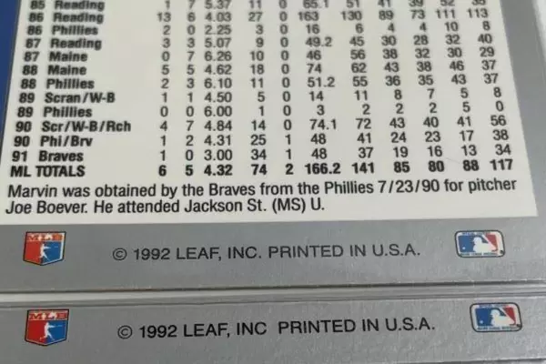 Lot of 2 Vintage 1992 Leaf Baseball Cards: Freeman & Hill RHPs