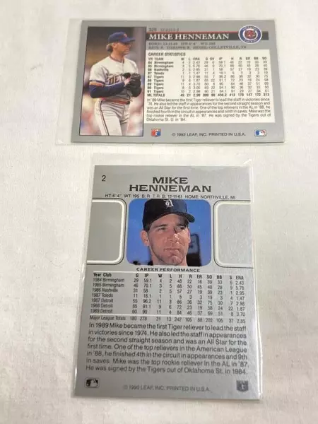 Lot of 2 Vintage 1990-1992 Mike Henneman Tigers Baseball Cards