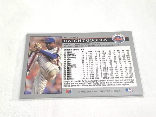 Vintage 1992 Leaf Dwight Gooden Baseball Card #112 New York Mets RHP