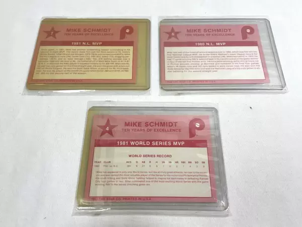 Lot of 3 Vintage Mike Schmidt 1980s Baseball Cards N.L. MVP Series