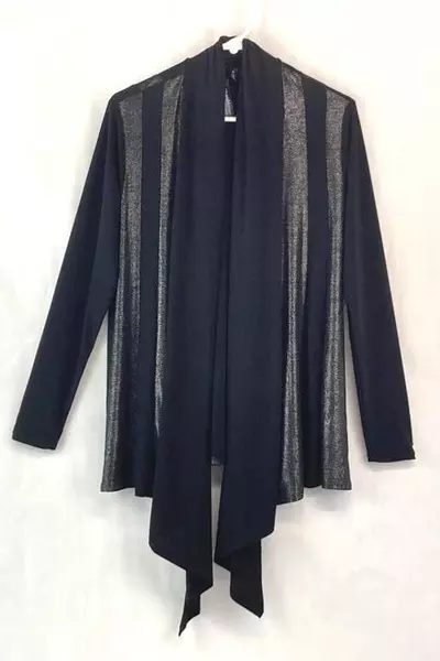 ElumiNation Women's Cardigan Sweater Size S Black Silver Metallic Open Front
