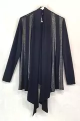 ElumiNation Women's Cardigan Sweater Size S Black Silver Metallic Open Front