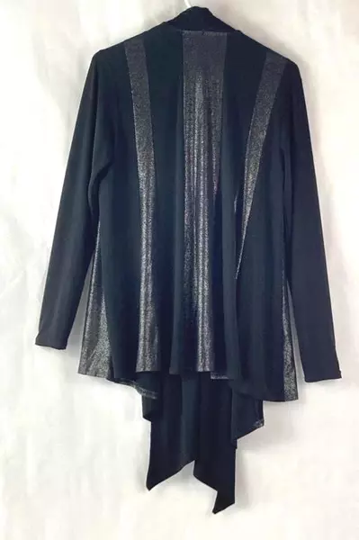 ElumiNation Women's Cardigan Sweater Size S Black Silver Metallic Open Front