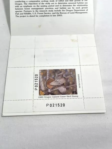 1999 Oregon Upland Game Bird Stamp P021520 Mint Never Hinged Collectible