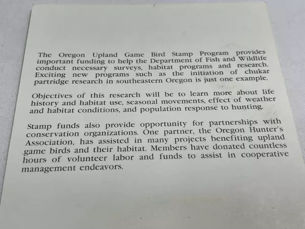 1996 Oregon Upland Game Bird Stamp Mint NH USA Collectible Wildlife Stamp