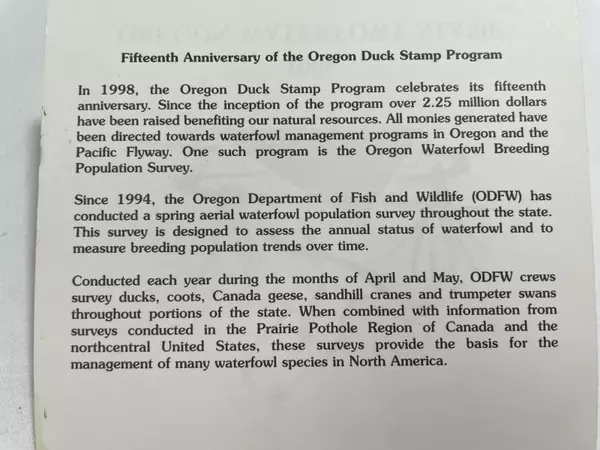 1998 Oregon Waterfowl Stamp Mint NH - Rare Collectible Duck Stamp