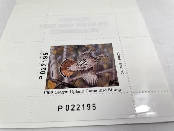1999 Oregon Upland Game Bird Stamp Mint Never Hinged with Cover Stains