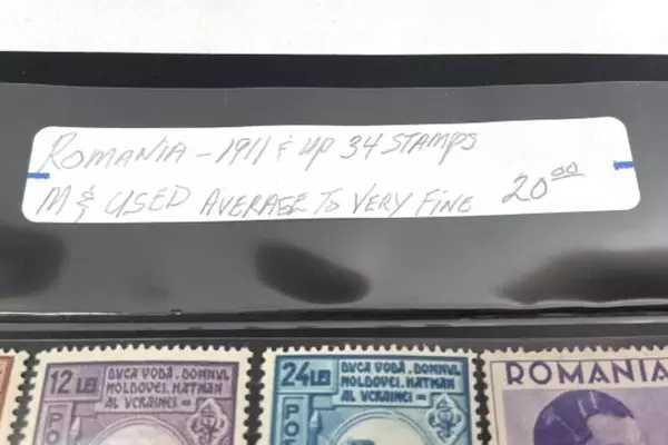 Lot of 34 Vintage Romania Stamps Mint & Used, Average to Very Fine 1911