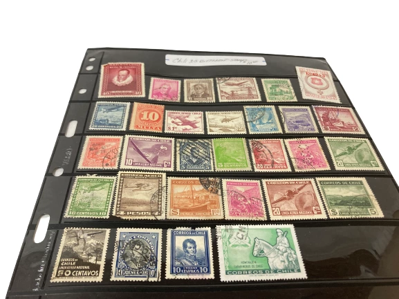 Lot of 30 Vintage Used Chile Stamps (1947+) with Postmarks & Black Marks