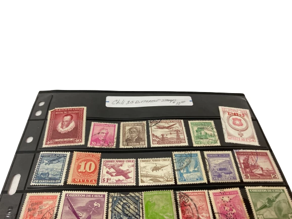 Lot of 30 Vintage Used Chile Stamps (1947+) with Postmarks & Black Marks