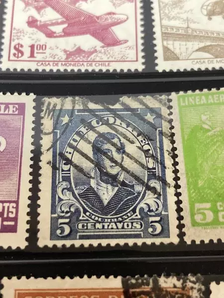 Lot of 30 Vintage Used Chile Stamps (1947+) with Postmarks & Black Marks