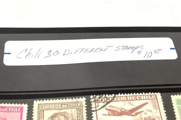 Lot of 30 Vintage Used Chile Stamps (1947+) with Postmarks & Black Marks