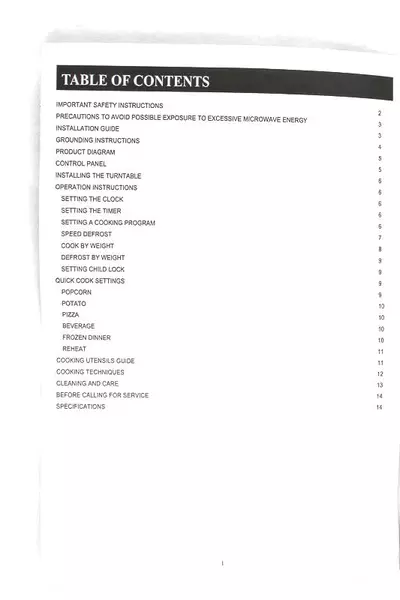 Oster User's Manual for 0.7 Cu. Ft. Microwave Model OGYU701 - Pre-Owned