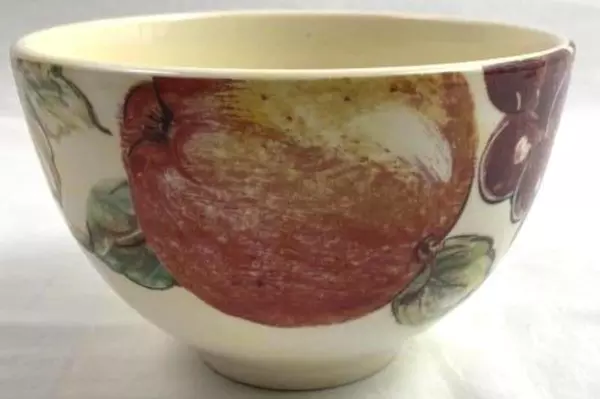 Pier 1 Hand Painted Earthenware Bowl Cream Fruit Pattern Italy 6.5"