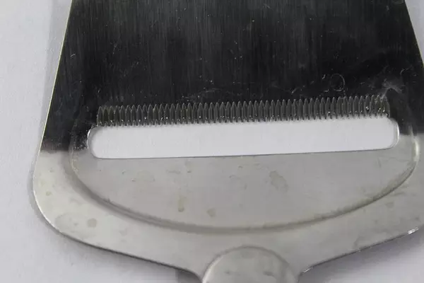 WMF Cheese Slicer with White Handle & Pink Blue Line Pattern - Germany