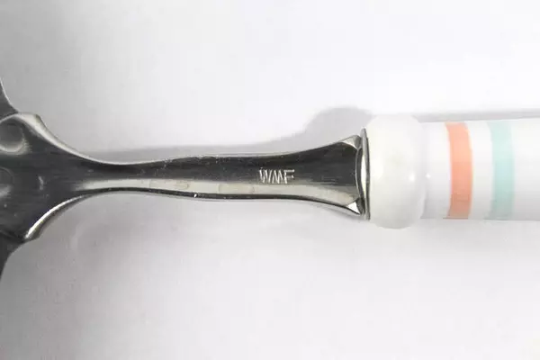 WMF Cheese Slicer with White Handle & Pink Blue Line Pattern - Germany