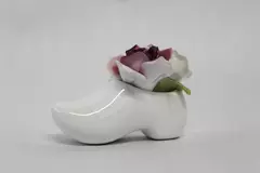 Vintage Aristocrat Bone China Wood Shoe Figurine with Rose Bouquet, Chipped