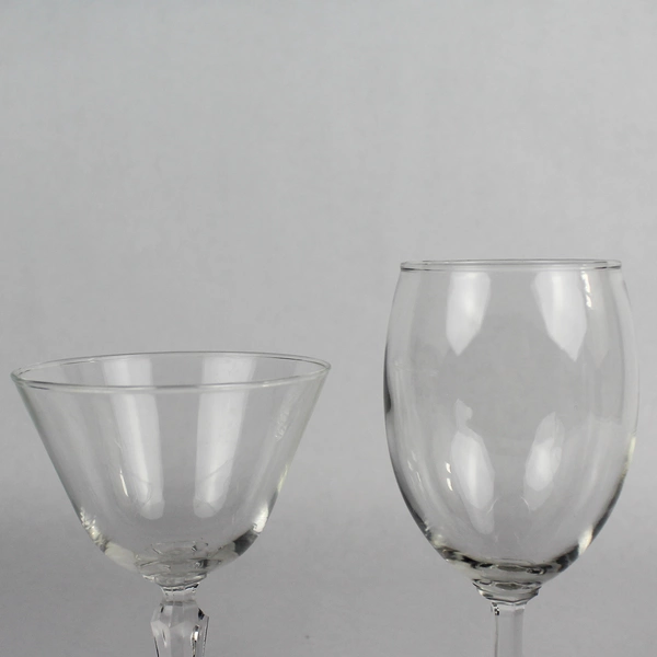 Lot of 2 Crystal Cut Glass Wine & Martini Glasses - Barware Set