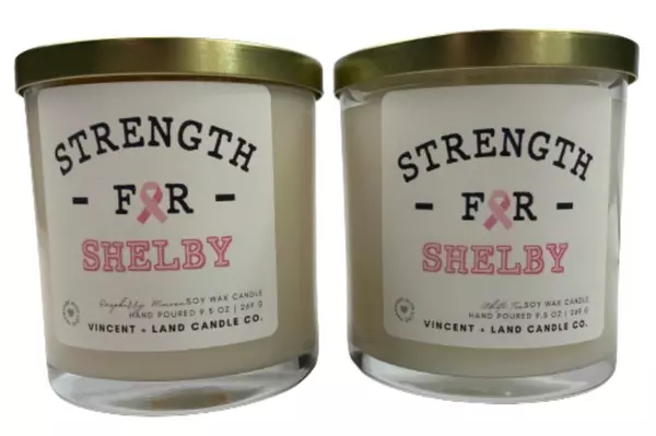 Lot of 2 Strength for Shelby Candles by Vincent + Land Cancer Awareness