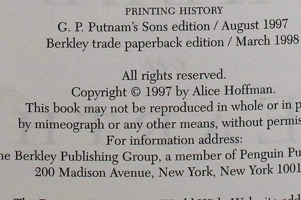 Here On Earth by Alice Hoffman 1997 Berkley Paperback Novel 6x9 Inches