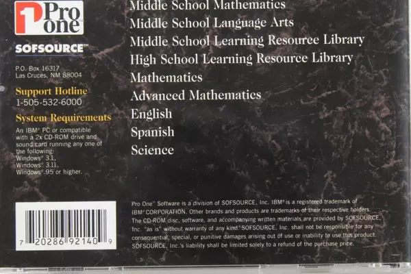 Middle School Math Review CD-ROM by Pro One Software - Pre-Owned, Untested