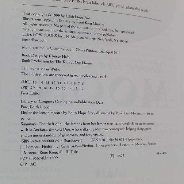 Vintage "Under the Lemon Moon" by Edith Hope Fine, Lee & Low 1999