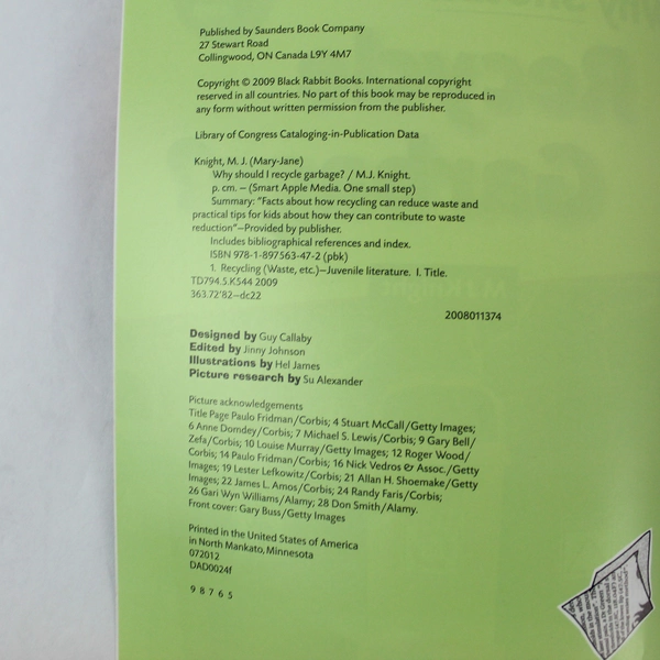 Why Should I Recycle Garbage? by M.J. Knight, 2009 Paperback
