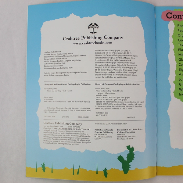 2009 Waste and Recycling by Sally Hewitt - Crabtree Publishing Book