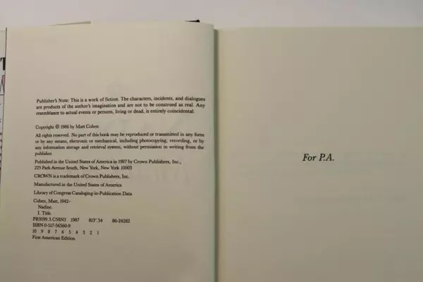 Matt Cohen Nadine Novel 1986 Hardcover Book Crown Publishers Pre-Owned