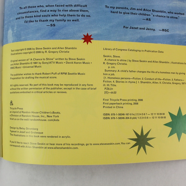 A Chance to Shine by Steve Seskin Paperback Book 2006 Good Condition