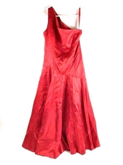 One Shoulder Red Floral Sateen Midi Dress Women's Size 10 - Very Good Condition