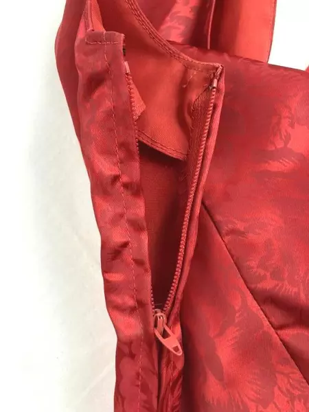 One Shoulder Red Floral Sateen Midi Dress Women's Size 10 - Very Good Condition