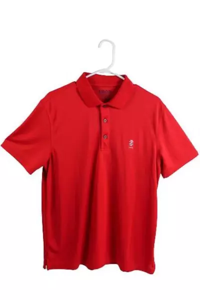 Izod Men's Medium Red Checked Golf Polo Shirt Short Sleeve - Pre-Owned