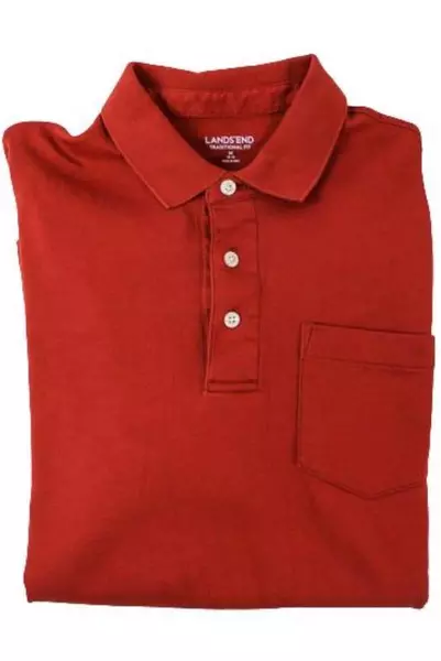 Lands' End Men's Medium Polo Shirt Rust Solid Traditional Fit Pre-owned Stain