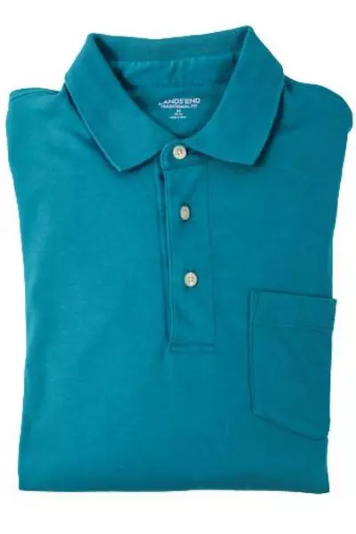 Lands' End Men's Medium Turquoise Polo Shirt - Good Condition