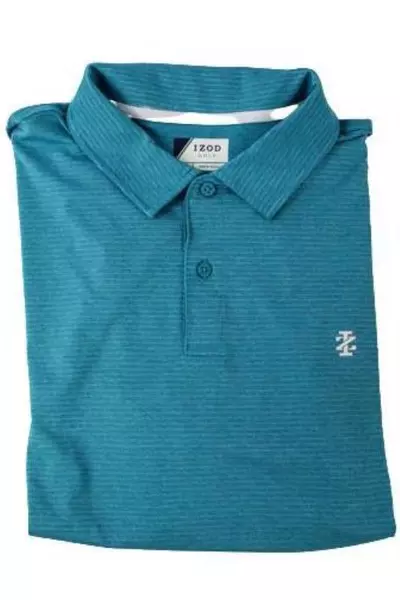 Izod Men's Large Blue Striped Golf Polo Shirt Collared Short Sleeve Logo