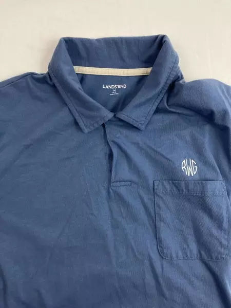Lands' End Men's Polo Shirt M Slate Blue RWG Pocket Pre-Owned Stains