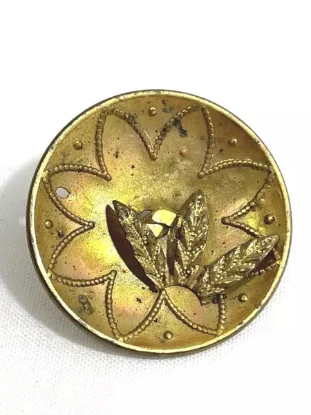 Antique Brass Shank Button 1" with Wheat Sprigs, Vintage Collectible