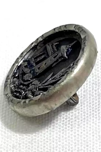Vintage 0.5" Metal Shank Button with Pagoda & Flowers Scene - Collectible