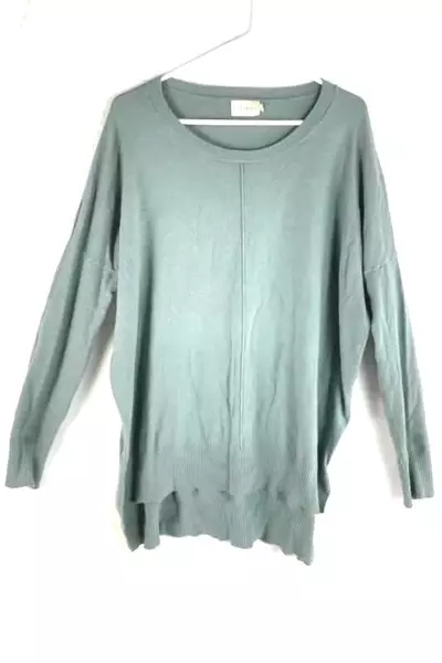 Dreamers Women's S/M Gray Green Asymmetrical Hem Long Sleeve Sweater
