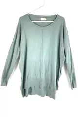 Dreamers Women's S/M Gray Green Asymmetrical Hem Long Sleeve Sweater
