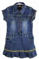 Faded Glory Girls Denim Dress Size 7 Blue Ruffle Hem Yellow Stitching